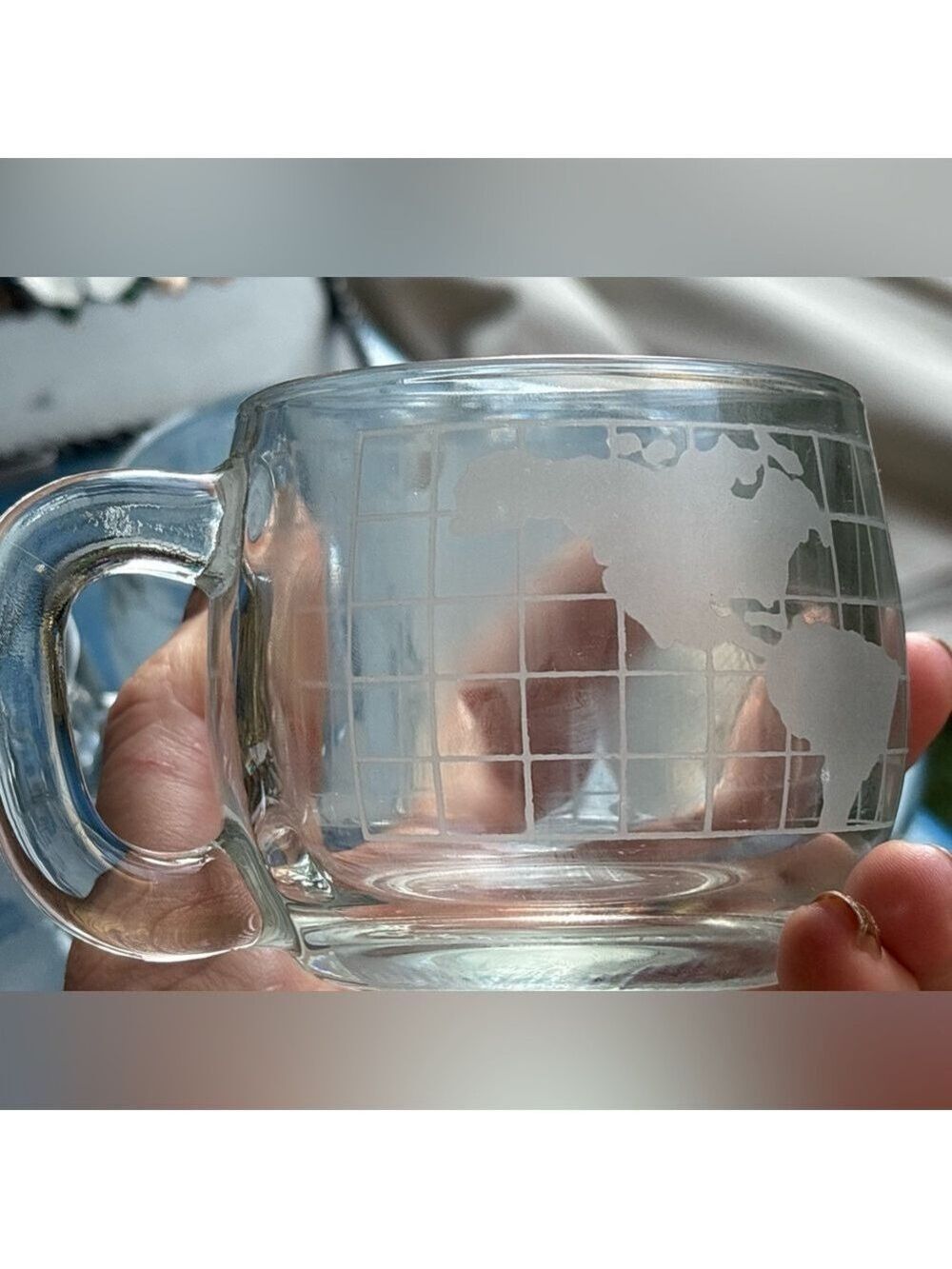 Vintage Nescafé Thick Etched Glass World Map Set of 5 Globe Mugs | 1970s Retro 🌎 - Picture 11 of 14